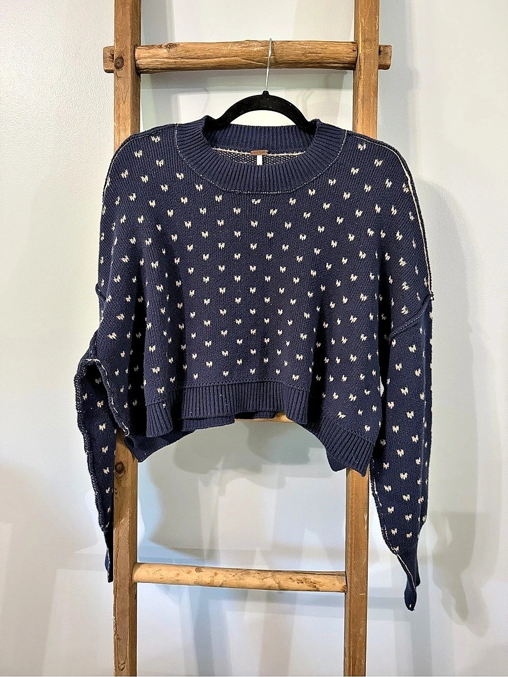 Free People Easy Street Crop Pullover Blue & White Small